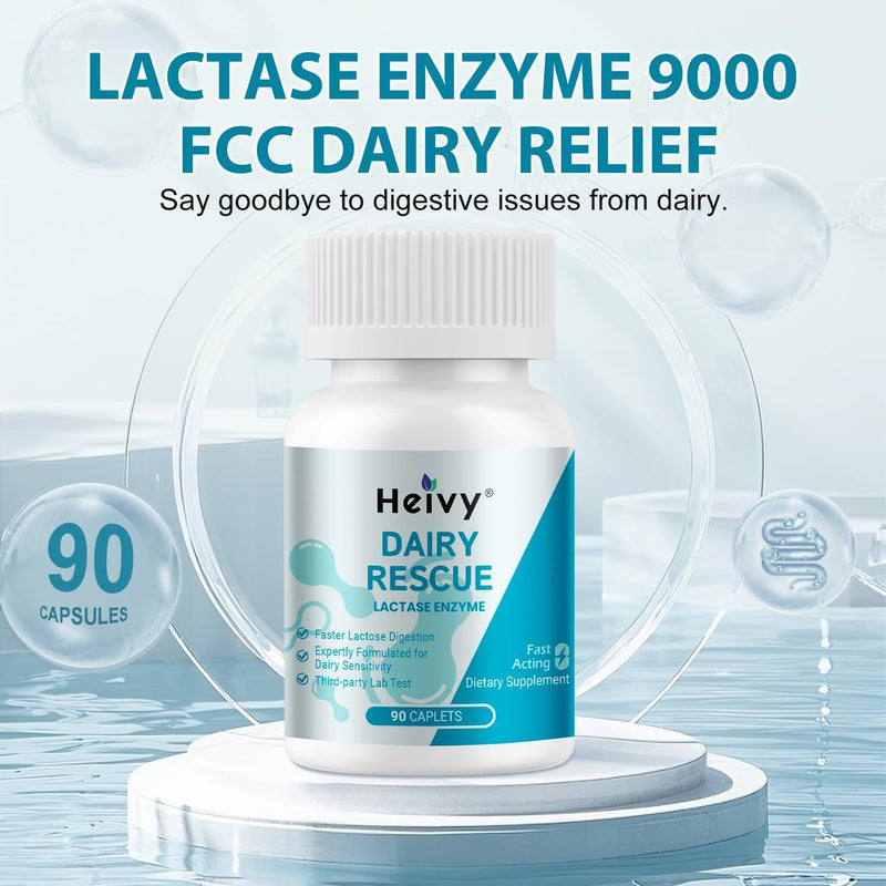 [Australia] - Heivy Lactase Enzyme 3000 FCC Dairy Relief Fast Acting Supplement, Lactose Intolerance Pills 90 Caplets, Vegan, Non-GMO, Gluten & Dairy Free, Made in USA(2 Pack) 90 Count (Pack of 2) 