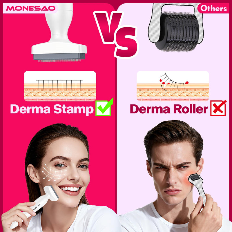 [Australia] - Derma Stamp, MONESAO Microneedling Stamp for Skin Face Hair Scalp Beard, Microneedle Dermastamp Tool with 2 Replacement Heads, Micro Needling Stamp Kit for Women and Men 