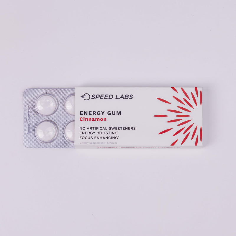 [Australia] - Speed Labs Cinnamon Natural Caffeine Energy Gum 25mg Caffeine, Taurine, B Vitamins Per Piece, 48 Pieces (6 Packs of 8) Sugar Free, Zero Calories, Naturally Sweetened, Gluten Free 