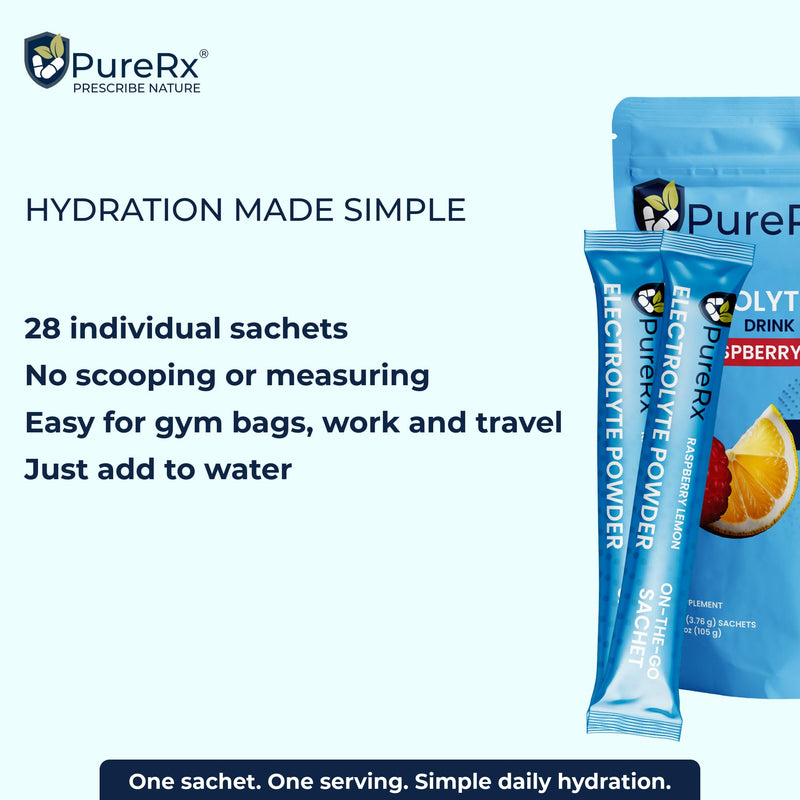Electrolyte Powder Sachets | 28 Sachets | Raspberry & Lemon | Electrolytes with Sodium, Potassium, Magnesium & Calcium | Daily Hydration Support