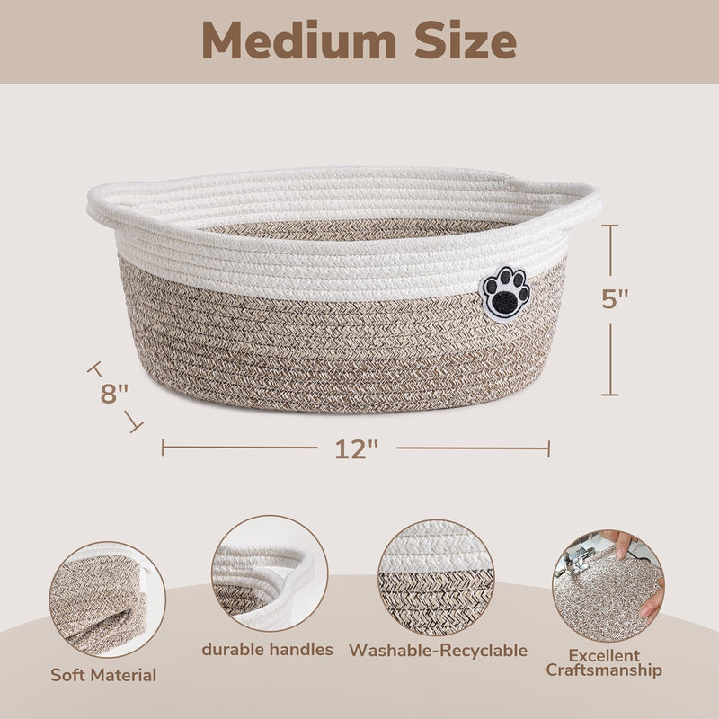 [Australia] - Dog Toy Basket Small Gift Basket for Baby, Storage Basket for Nursery, Woven Basket for Dog Cat Storage, Nursery Storage Basket for Diapers, Towels, 12"x 8" x 5" Mixed-Brown Brown 
