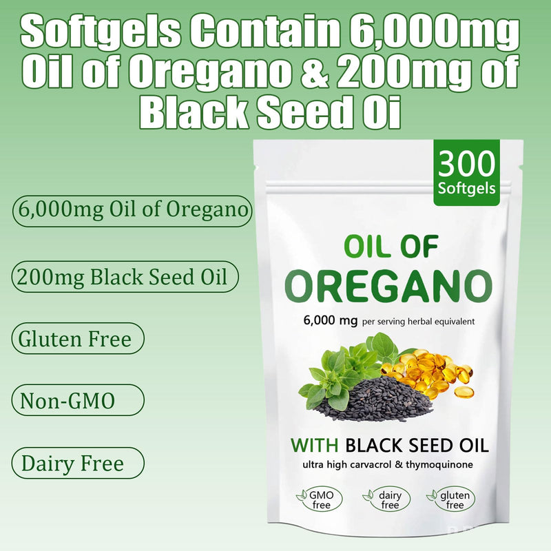 [Australia] - Oil of Oregano with Black Seed Oil, 2 in 1 Organic Oregano Capsules for Immune Support & Overall Wellness, Non-GMO, Gluten Free, 300 Softgel 