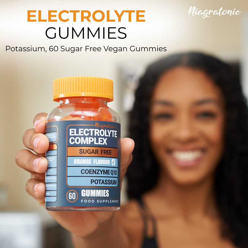 Electrolyte Gummies with Potassium & Magnesium | 60 Sugar Free Vegan Gummies | Orange Flavour | with Zinc, Calcium, Vitamin D3 & CoQ10 | 30 Day Supply