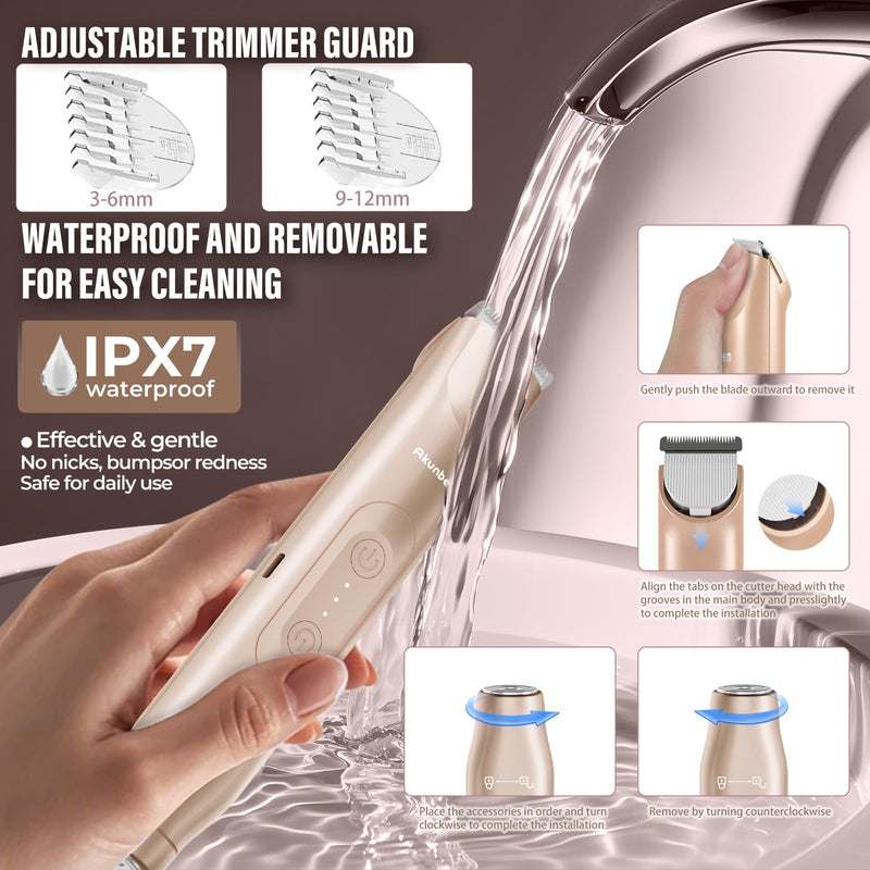 [Australia] - Women Electric Shaver Dual Head Bikini Trimmer for Women IPX7 Waterproof Wet & Dry Use Body Hair Trimmer and Facial Hair Remover for Bikini Underarm Leg Arm Body Face (Gold) Gold 