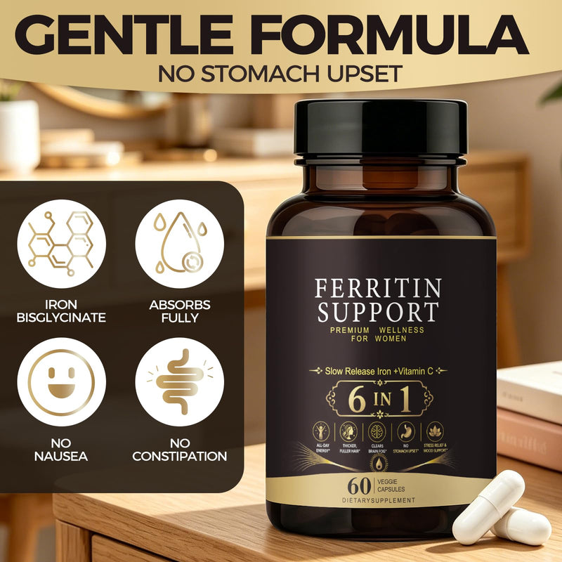 Ferritin Support Iron Supplement for Women – with Vitamin C, B12, B6, Folate, Zinc & Probiotics – Supports Healthy Iron & Energy Levels – 60 Capsules 60 Count (Pack of 1)