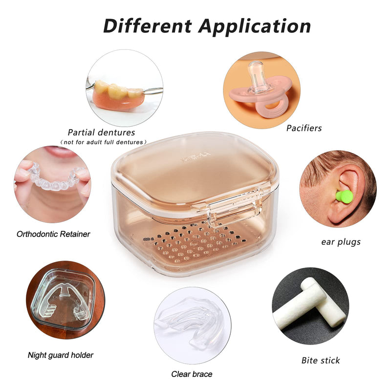 [Australia] - Denture Bath Box,Denture Case,Three-Layer Retainer Case,Non Full Denture Cup,Mouth Guards Holder,Part Removable False Teeth Soak Container,Retainer Clean Box(orange) Size:3.15 * 2.08 * 3.35 orange 
