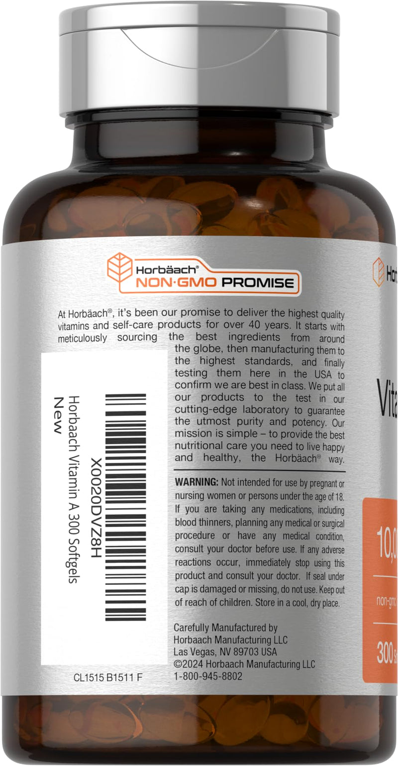 Horbäach Vitamin A 10000 IU Softgels | 300 Count | Non-GMO, Gluten Free Supplement