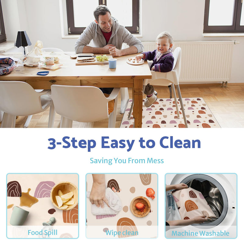 [Australia] - Blissful Diary Baby Splat Mat for Under High Chair, 51 x 51 Inch Boho Splash, Waterproof and Washable Spill Mat, Anti-Slip Floor Protector Boho Rainbow 