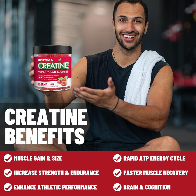 [Australia] - Creatine Monohydrate Gummies for Men & Women 120 CT - 5600mg of Creatine Monohydrate per Serving, Chewable Creatine Monohydrate for Muscle Support & Energy Boost, Sugar Free, Vegan (Raspberry Flavor) Raspberry 120 Count (Pack of 1) 