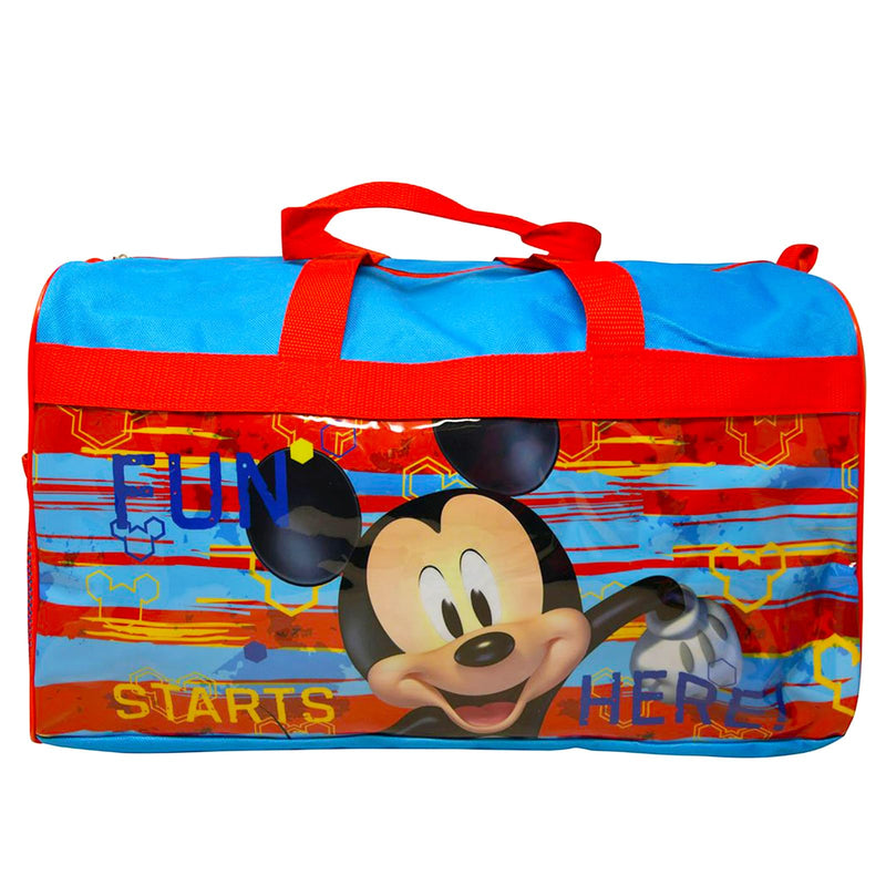 Disney Mickey Mouse Duffle Bag Set for Boys, Kids ~ 4 Pc Bundle With Mickey Carry On Travel Bag, Stickers, Door Hanger, and More | Mickey Mouse Sleepover Travel Activity Set