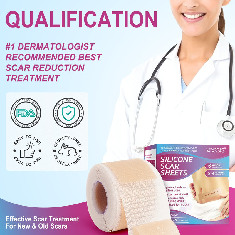 [Australia] - Silicone Scar Sheets,Silicone Scar Tape Roll,Soft Silicone Tape for Scar Removal,Reusable Waterproof Professional Scar Treatment Patch for C-Section,Keloids,Surgical,Acne (Roll Size 1.6''x75''-1.9M) Roll Size 1.6''x75'' 