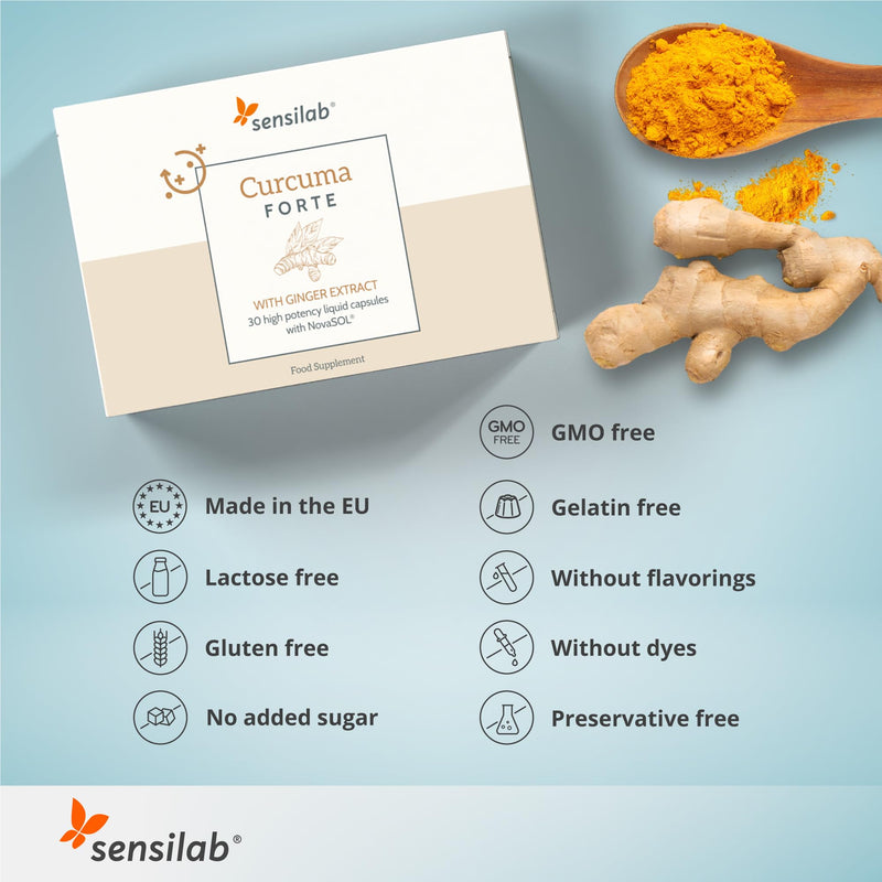 Turmeric Capsules High Strength | 1000 mg with Vitamin D3 and Ginger | 185x Higher bioavailability | Turmeric Supplement | 60 Capsules by Sensilab