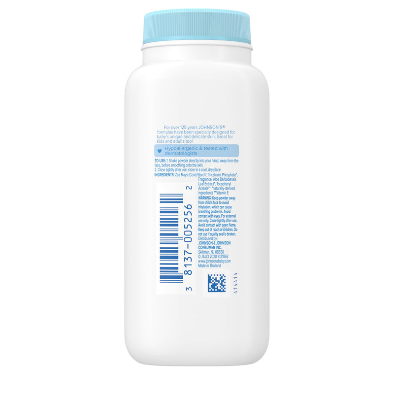 Johnson's Baby Cornstarch Baby Powder with Aloe and Vitamin E for Delicate Skin, Hypoallergenic, No Addded Parabens, and Dyes for Gentle Baby Skin Care, Baby Essentials, 1.5 oz 1.5 Ounce (Pack of 1)