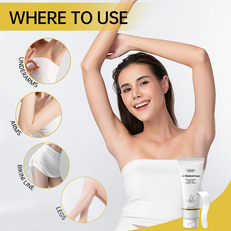 [Australia] - VGO Painless Hair Removal Lotion for Women & Men - For Unwanted Hair, All Skin Types, White, 4.02 oz 