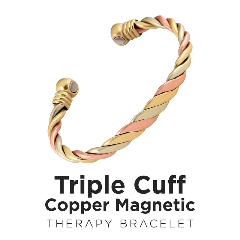[Australia] - Magnetic Copper Bracelet Triple Cuff, For Men and Women, High Power Magnets, Adjustable Bangle Medium - Wrist Size 7 Inch - 7.75 Inch 