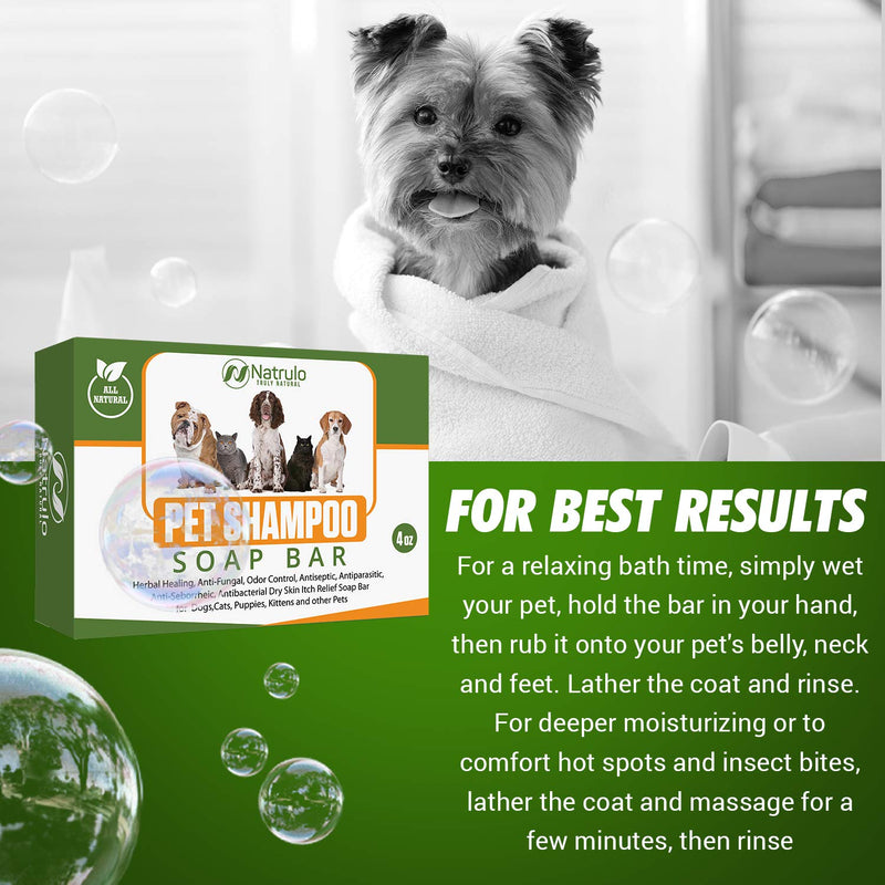 Natrulo All Natural Pet Shampoo Soap Bar for Dogs, Cats, Puppies – Herbal Healing Dry Skin Itch Relief, Odor Control Bar Soap for Pets – Gentle, Plant-Based, Easy-to-Use Pet Soap Bar Made in USA - PawsPlanet Australia