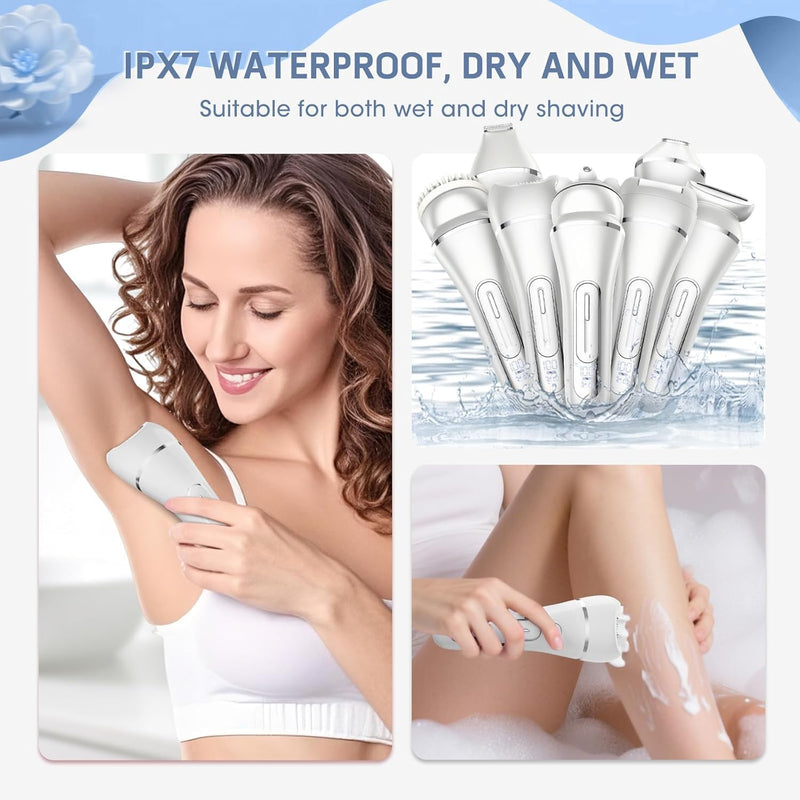 [Australia] - Electric Razors for Women Whole Body: 7 in 1 Hair Removal Kit，Rechargeable Body Shaver - Wet Dry Hair Remover - Trimmer for Lady Face Underarms Public White 