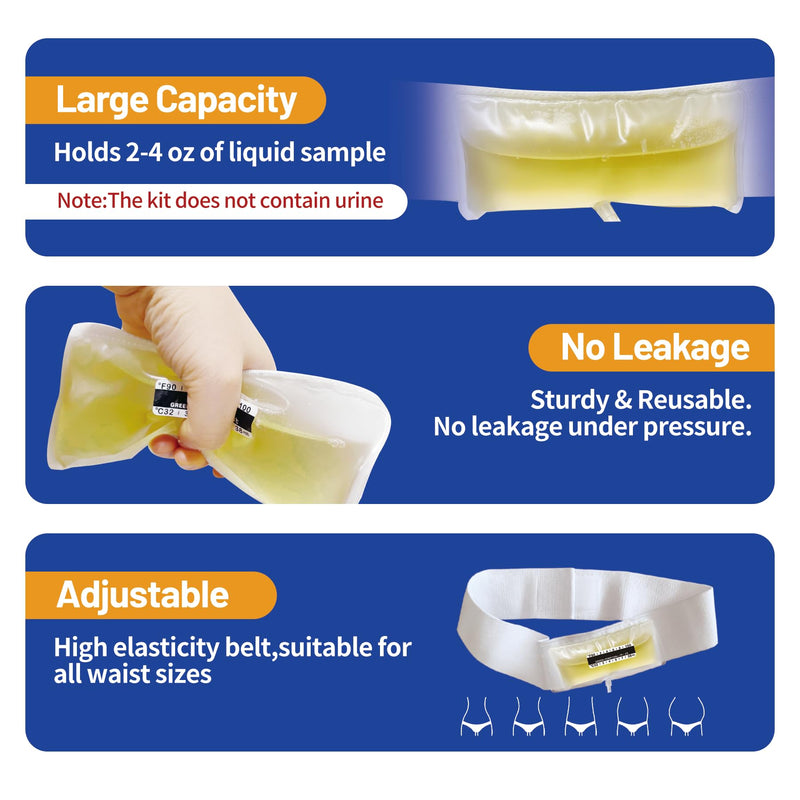[Australia] - Urine Test Complete Kit - 2 oz to 4 oz Sample Bag on Belt,Portable Urine Test Bags with Temperature Strip for Used for Hospitals, Emergency and Travel (Medium) 