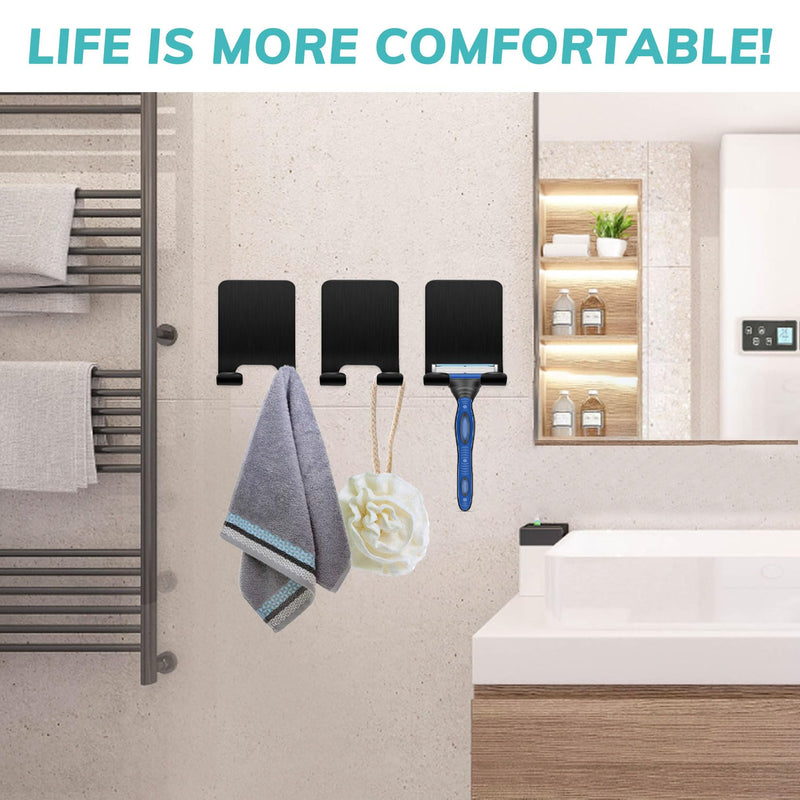 [Australia] - Herbst Pack of 4 Razor Holder Shower, Stainless Steel Razor Holder Shower No Drilling Self-Adhesive Razor Holder, Toothbrush Holder Adhesive Hook Wall Hook for Door Wall Kitchen Bathroom (Black) Black Stainless Steel 