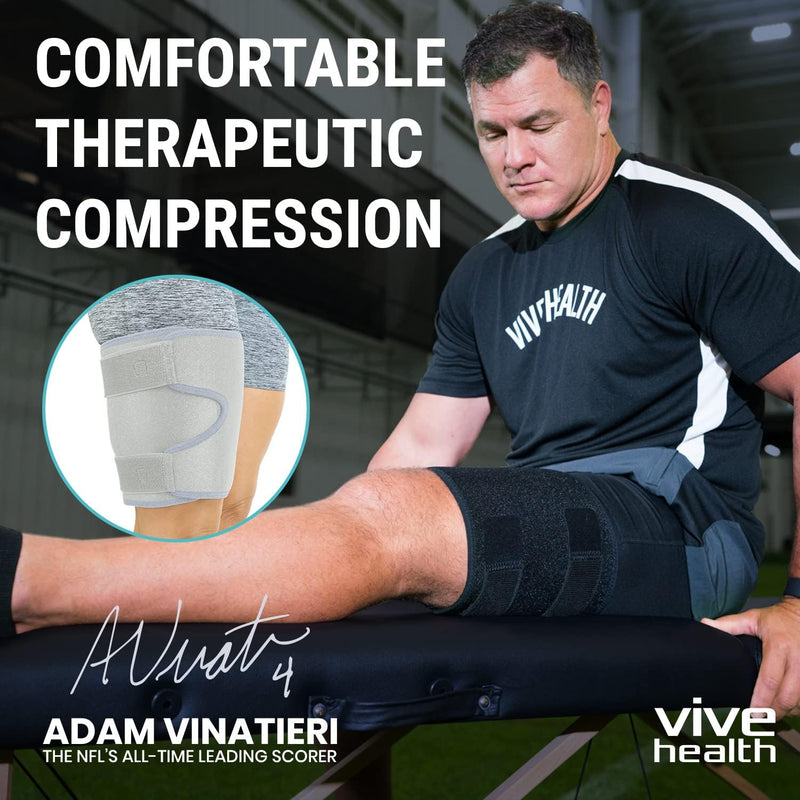 [Australia] - Vive Thigh Brace - Hamstring Quad Wrap - Adjustable Compression Sleeve Support for Pulled Groin Muscle, Sprains, Quadricep, Tendinitis, Workouts, Sciatica Pain and Sports Recovery - Men, Women (Grey) Gray 1 