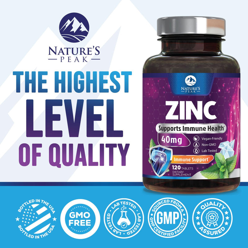 Zinc Supplements 40mg - 40mg of Zinc is the NIH's Safe Upper Daily Limit for Women & Men - Best Zink Supplement for Immune Support, Antioxidant, Skin Health, Gluten Free, Bottled in USA - 120 Caplets 120 Count (Pack of 1)
