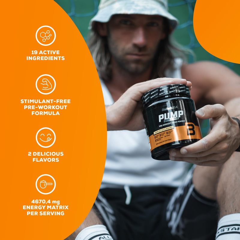 BioTechUSA Pump Caffeine Free | Energy, Focus & Immune Support | 19 Active Ingredients | Pre-Workout Drink Powder, 330 g, Tropical Fruit