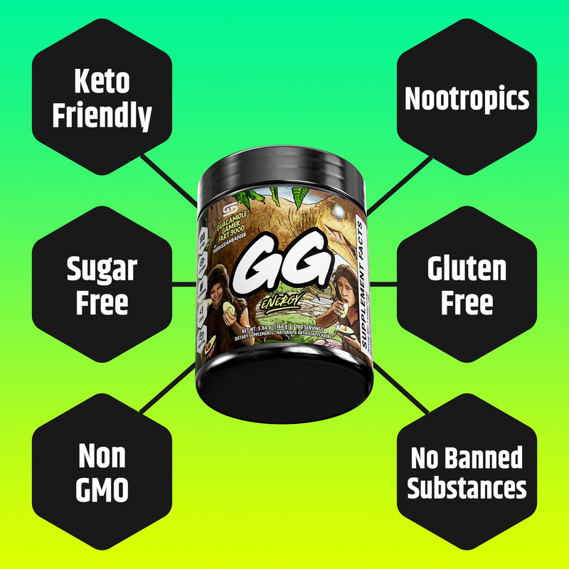 [Australia] - Gamer Supps, GG Energy Guacamole Gamer Fart 9000 (100 Servings) - Keto Friendly Energy and Nootropic, Sugar Free Caffeine + Vitamins - Powder Energy Drink 