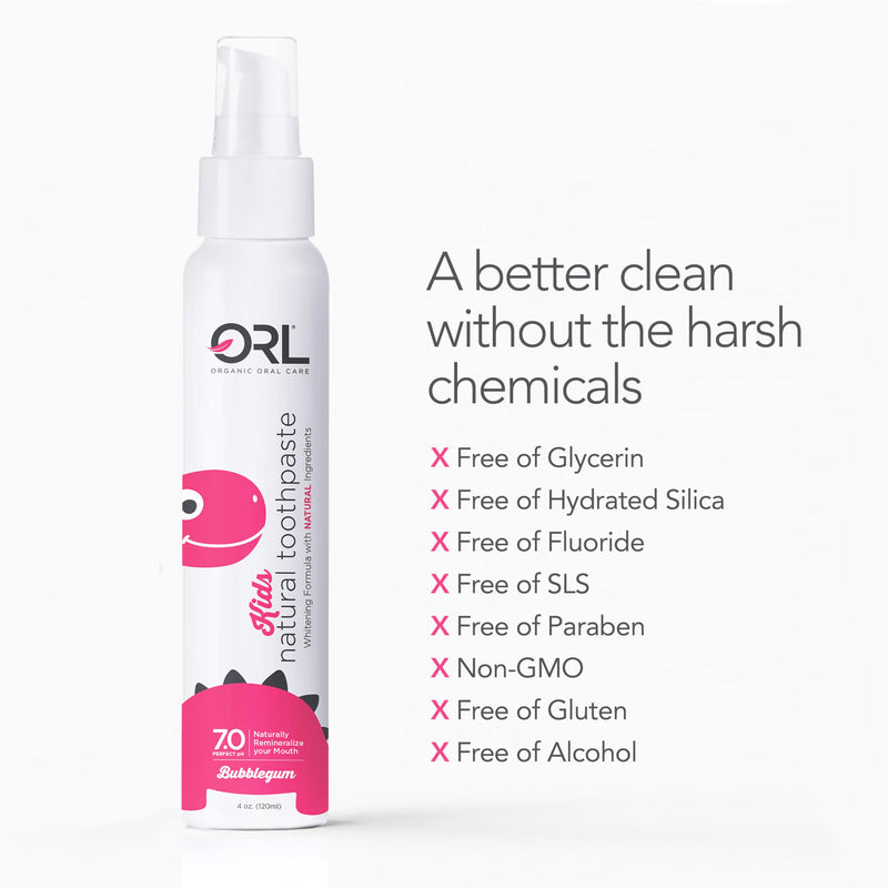 [Australia] - ORL Fluoride-Free, Natural Hydroxyapatite Toothpaste, Organic Xylitol. Helps Strengthen Teeth, Prevent Cavities, Non-Toxic Ingredients. Natural Bubblegum Flavor 4 oz. Made is USA 