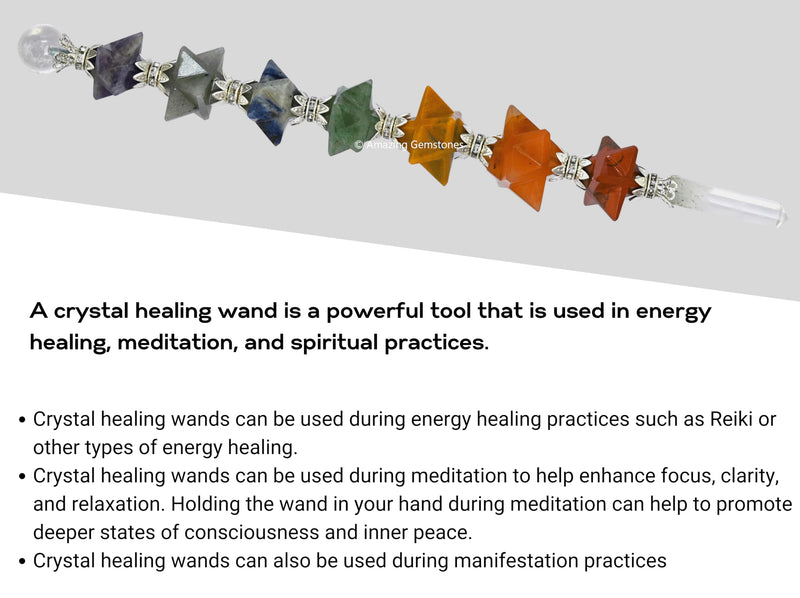 Amazing Gemstone Crystal Chakra Wand Healing Crystal Wands Witchcraft - Chakra Merkaba Crystal Wand for Meditation, Witchcraft, Healing, Yoga, Magic and More - Crystals and Healing Stones Gift