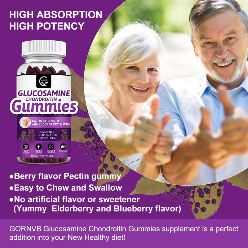 [Australia] - Glucosamine Chondroitin Gummies with MSM & Elderberry Extra Strength - Joint Support, Antioxidant Immune Support Supplement for Adults, Men & Women - 60 Chondroitin Gummies (2 Pack) 60 Count (Pack of 2) 