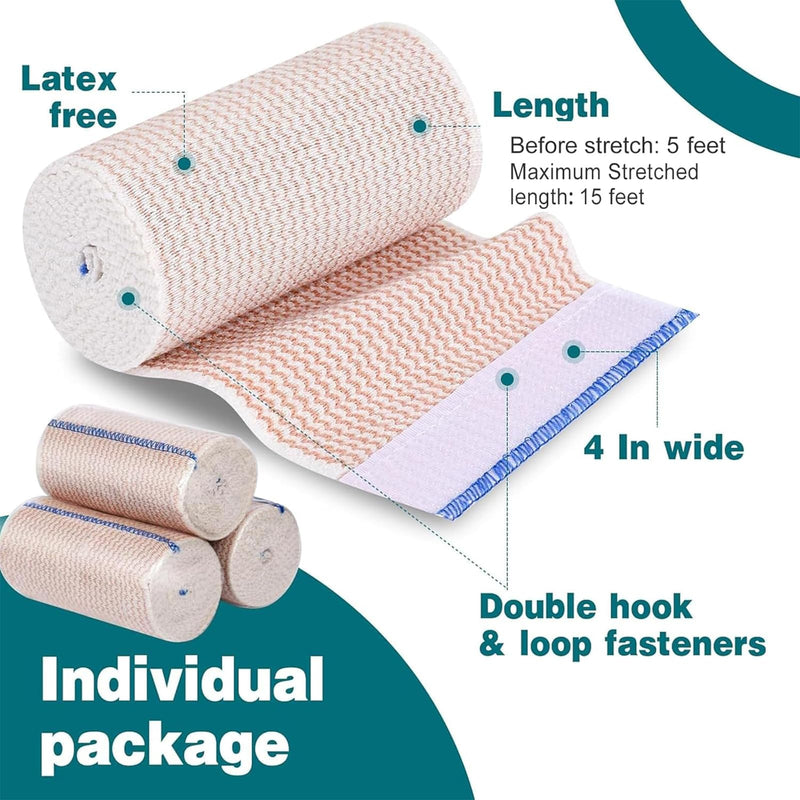 [Australia] - AZEN Premium 6 Pack Elastic Bandage Wrap 4 Inch, Compression Wrap Bandage for Legs, Lymphedema Wraps for Legs, Ankle, Knee, Tummy, Body, Latex-Free A-6p 