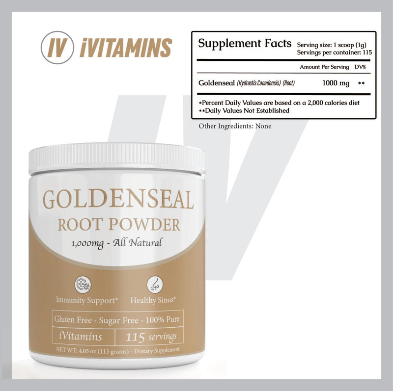 [Australia] - Goldenseal Powder - Goldenseal - Echinacea Goldenseal - Goldenseal Root - Goldenseal Root Powder - Goldenseal Powder for Sinuses - 1,000mg per Serving - 115 Servings 