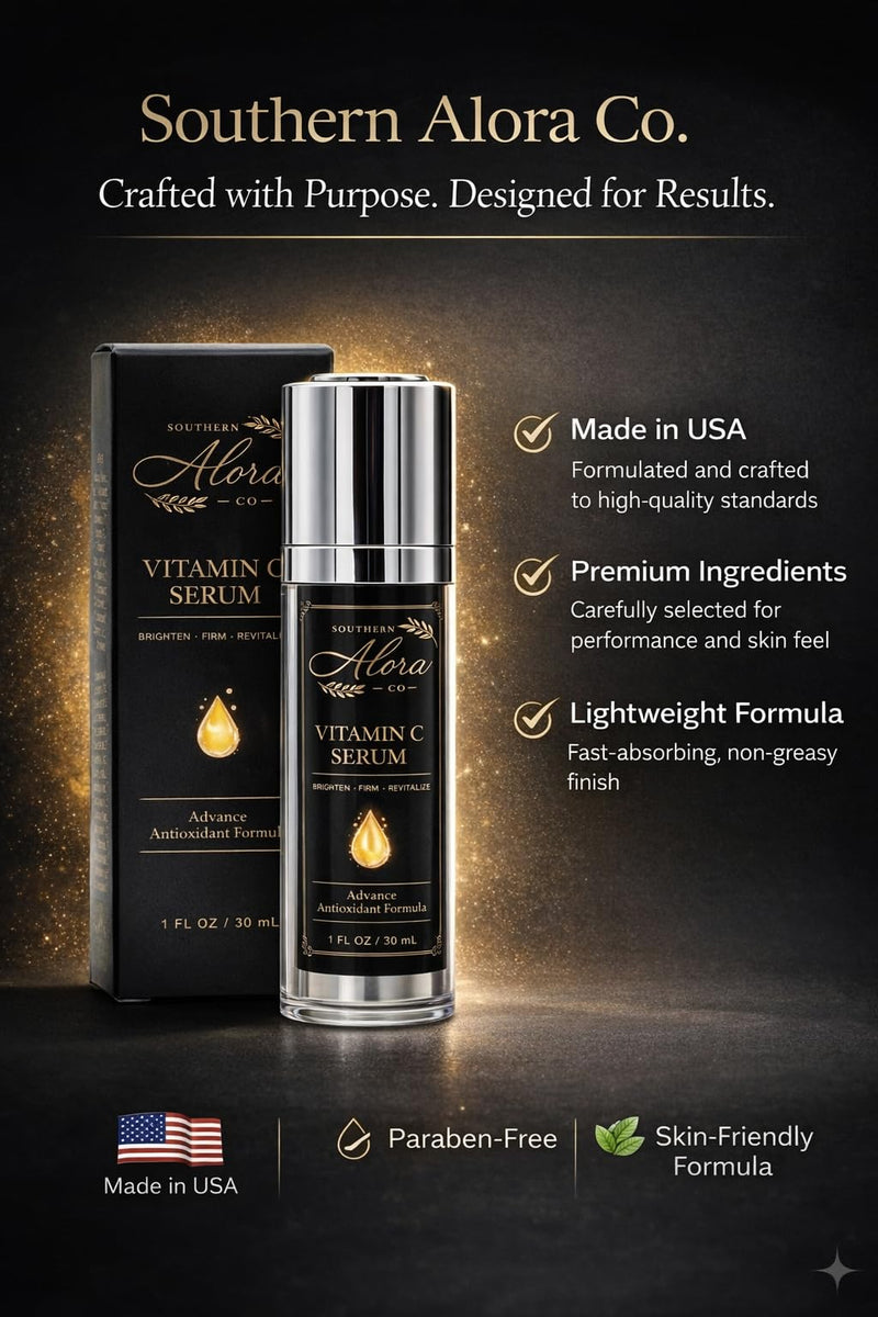 Southern Alora Vitamin C Serum for Face with Hyaluronic Acid | Dark Spots & Hyperpigmentation Treatment, Brightening, Anti Aging, Hydrating Lightweight
