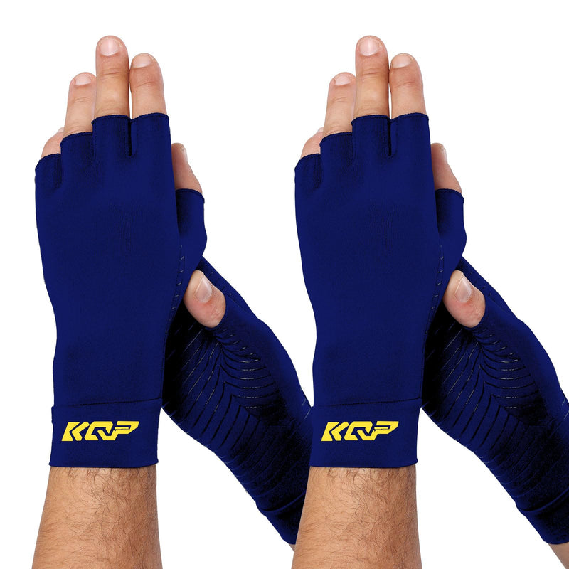 Compression Gloves For Pain Relief,2 Pairs，Copper Infused Arthritis Gloves… Medium 2pairs-half Blue