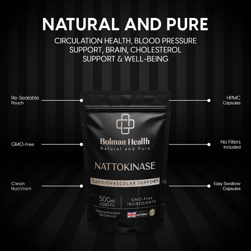 Nattokinase 500mg | 4000 FU per Capsule | 120 Capsules | Nattokinase Enzyme Supplement (from Soy) | Supports Circulation & Cardiovascular Function | Vegan HPMC Capsules | Non-GMO 120 count (Pack of 1)