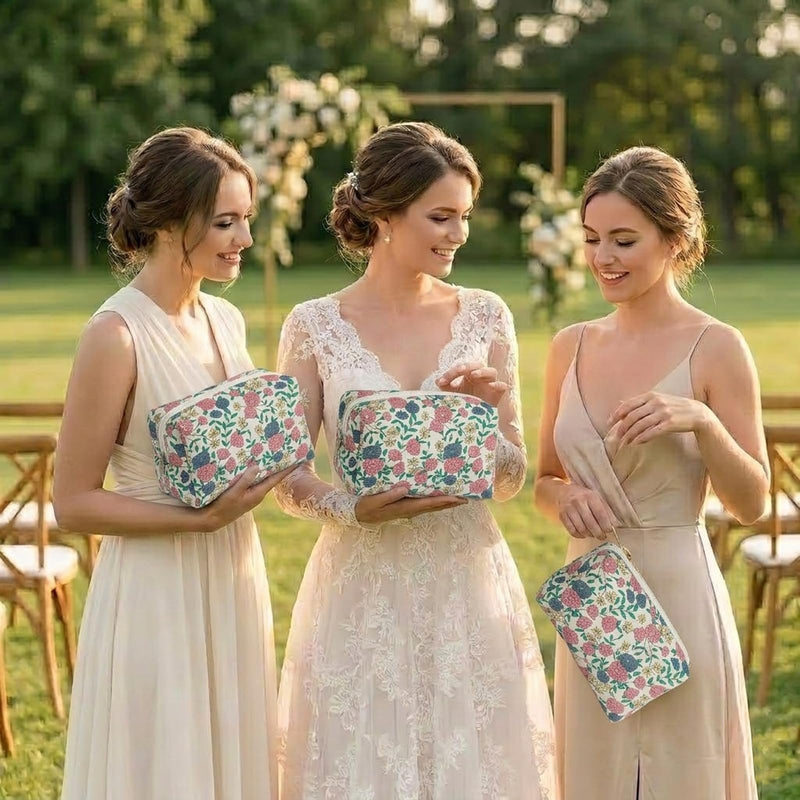 TenKa 10 Pcs Quilted Makeup Bags Bulk, Premium Floral Cosmetic Bag Bridesmaid Gifts, Cute Coquette Travel Pouch Organizer-Sweet Style Sweet Style