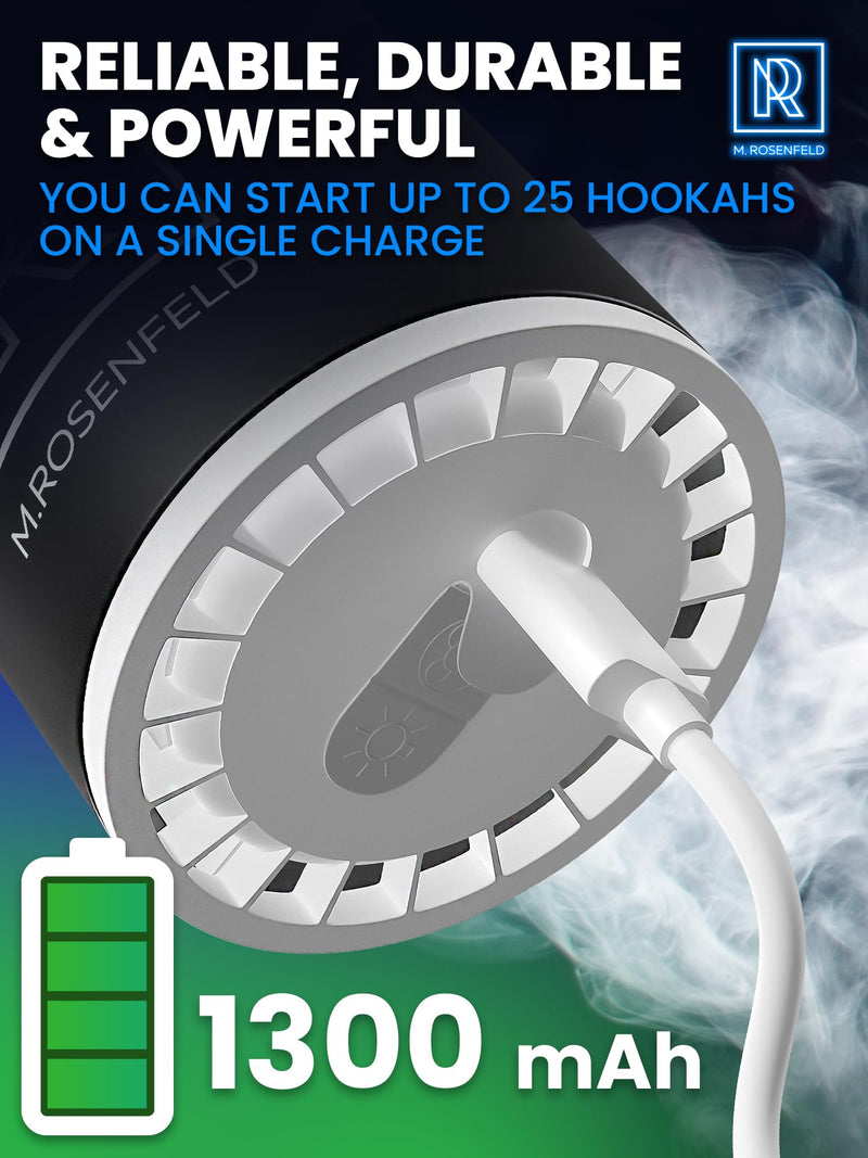 [Australia] - M. ROSENFELD Hookah Pump with 1300 mAh Rechargeable Battery - Electric Hookah Air Pump Kit with Led Light - Mini Hookah Pump Starter - Universal Shisha Hookah Starter Kit Helper - Hookah Starter Black 