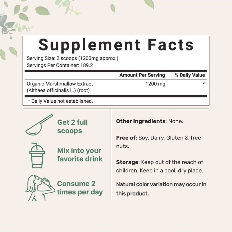 [Australia] - Micro Ingredients Organic Marshmallow Root Powder, 8 Ounce, Filler Free and Traditionally Used, Supports Digestive Gastrointestinal Health, Non-Irradiated and No GMOs, Vegan Friendly 