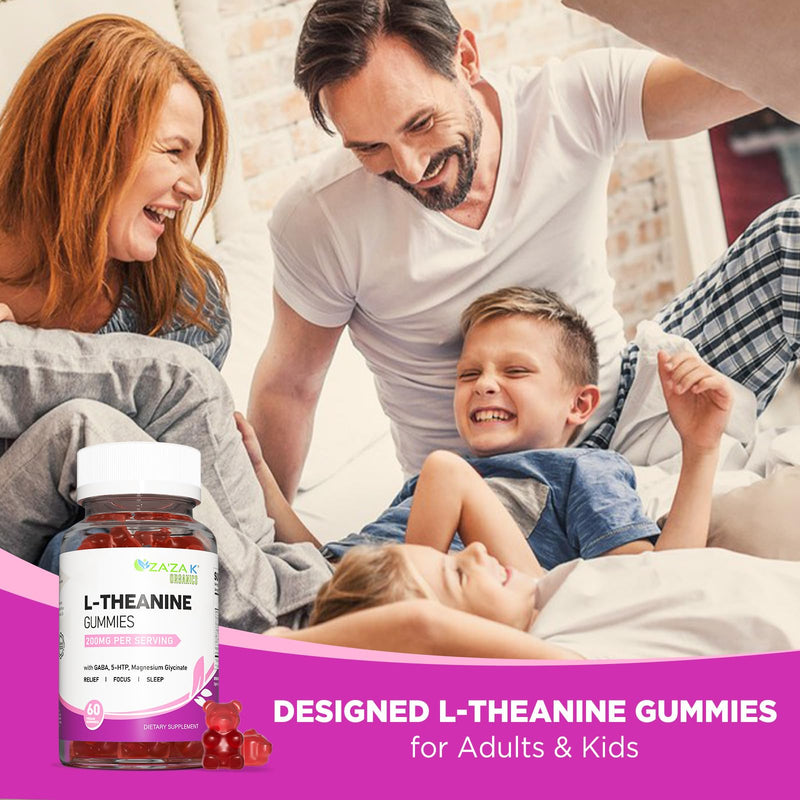 [Australia] - ZA'ZA K ORGANICS L-Theanine 200mg Gummy, L Theanine Supplement Gummies with GABA, 5-HTP & Magnesium Glycinate for Adults and Kids, Stress & Focus Support, Vegan Peach Flavor, 60 Chewable 