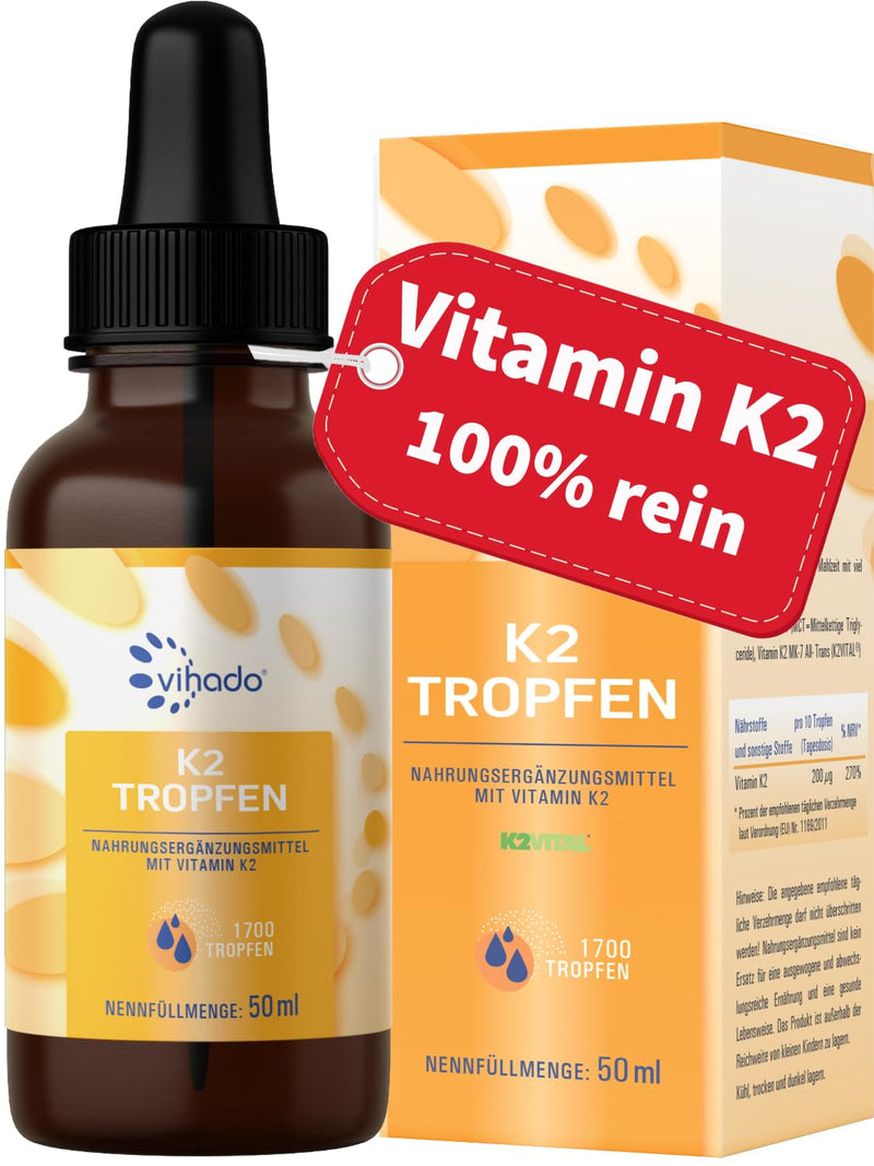 [Australia] - Vihado Vitamin K2 drops high dosage, Premium: MK-7 99.7% All-Trans K2VITAL®, real 200 μg vitamin K2 per daily dose, 50 ml (1700 drops) 