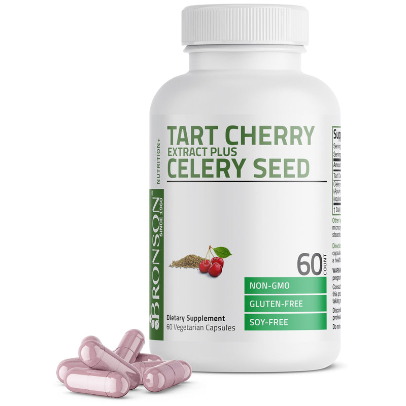 [Australia] - Bronson Tart Cherry Extract + Celery Seed Capsules - Powerful Uric Acid Cleanse, Joint Mobility Support & Muscle Recovery Supplement - Non-GMO Formula - 60 Vegetarian Capsules Unflavoured 60 Count (Pack of 1) 