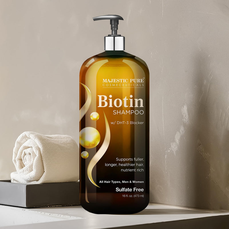Majestic Pure Biotin Volumizing Shampoo - 16 Fl Oz | Ideal for Hair Loss - with DHT-3 Blocker - Hydrating & Nourishing - Sulfate Free, for Men & Women - Thin Hair Shampoo