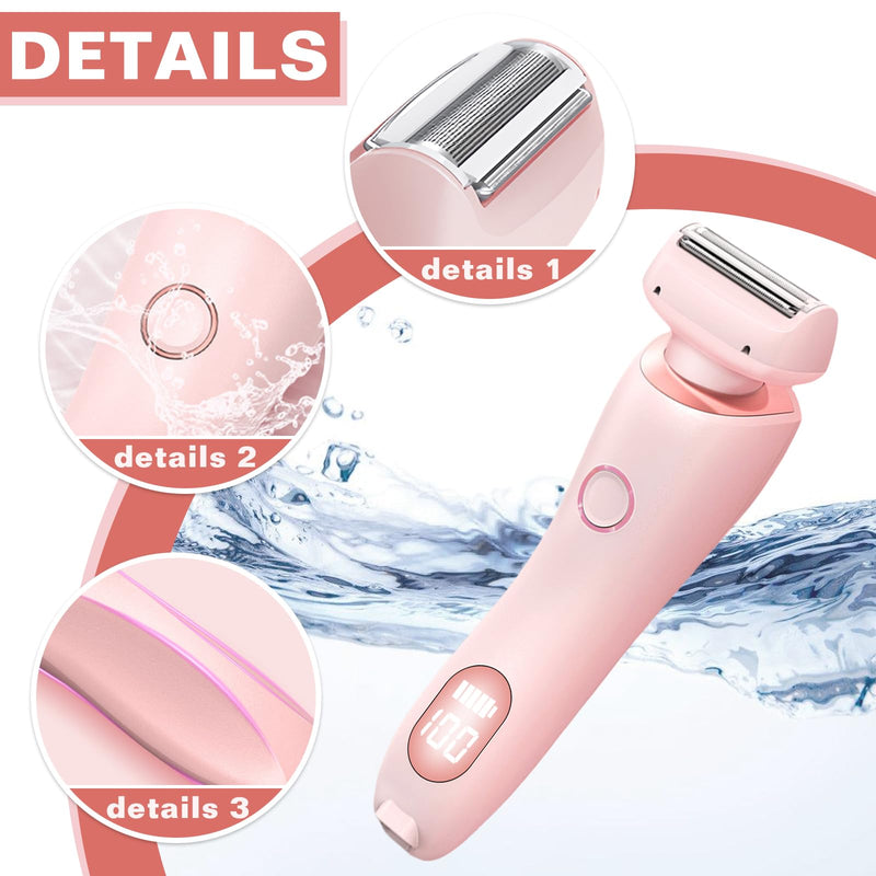 [Australia] - Electric Shaver for Women, Women's Shaver Electric, Intimate Razor for Women, 2 in 1 Wet/Dry Waterproof Razor Women's Intimate Area for Face Bikini Legs Arms Body Armpits (Pink) 