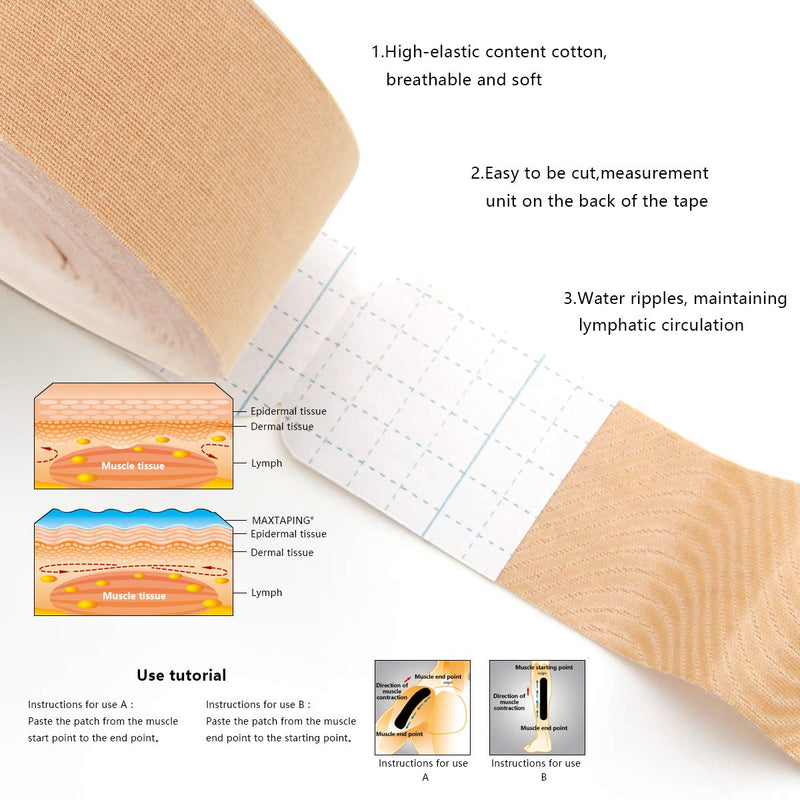 [Australia] - AUPCON Kinesiology Tape Elastic Therapeutic Athletic Tape Hypoallergenic Breathable Cotton Sports Muscle Tape Therapy Recovery Support for Knee Shoulder Ankle Elbow Shin (Precut-Beige) Precut-beige 