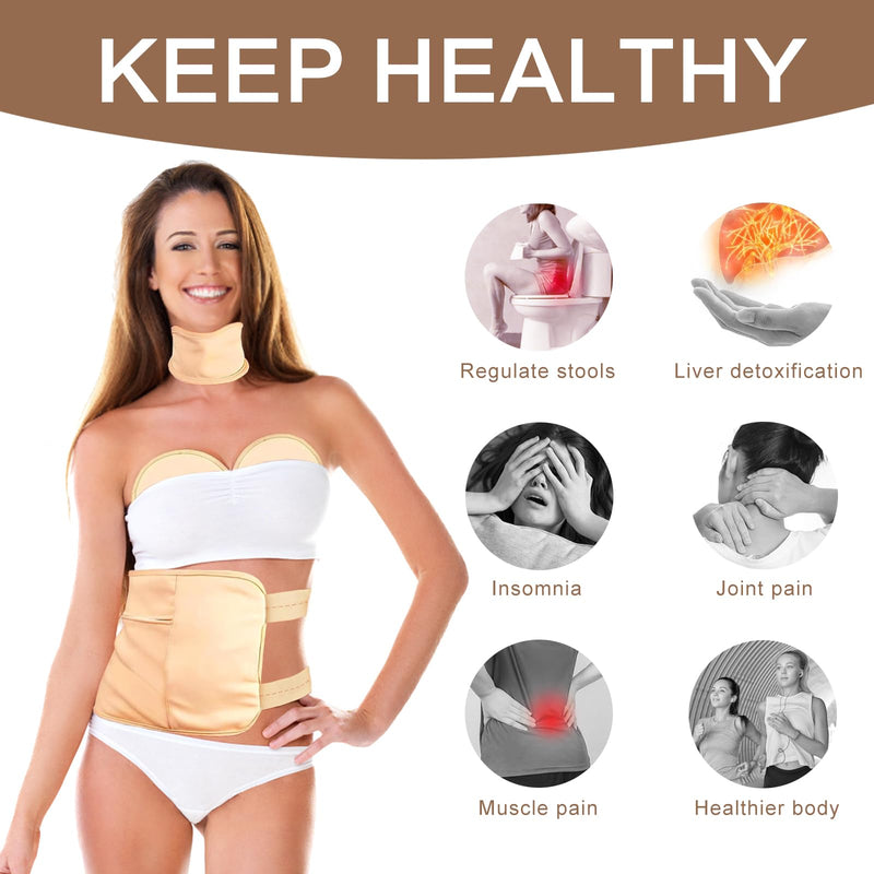 [Australia] - 9 Pcs Castor Oil Pack Wrap Organic Cotton for Liver Detox, Stomach, Belly, Neck, Breast, Knee, Foot & Entire Body, Reusable Pads Kit for Hot/Cold Compress with Adjustable Elastic Strap 