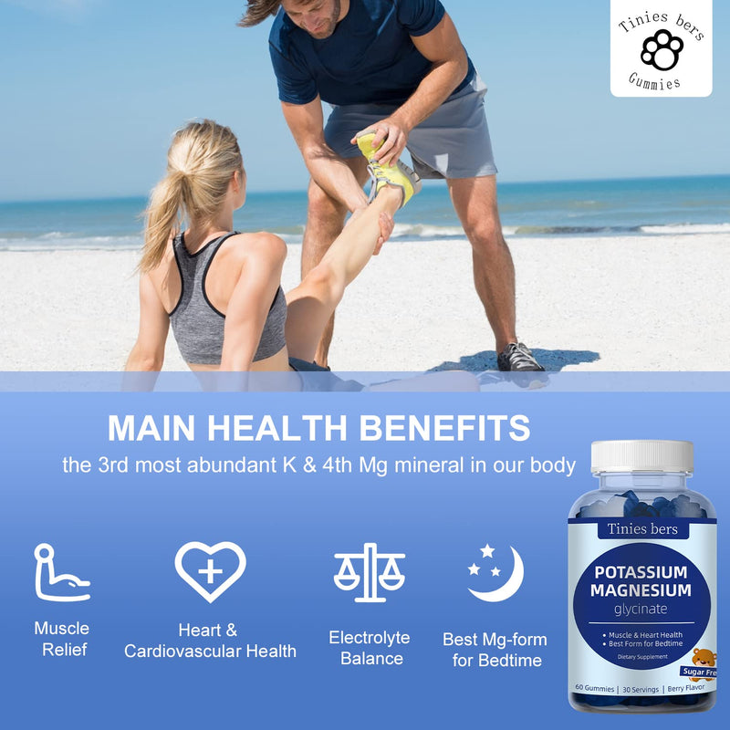 [Australia] - Potassium Magnesium Gummies, Potassium Gummies Sugar Free for Adults Kids, Support Leg Cramps & Muscle & Heart Health, Magnesium Glycinate Gummies Best for Bedtime, Vegan, Non-GMO, Berry Flavor, 60 60 Count (Pack of 1) 