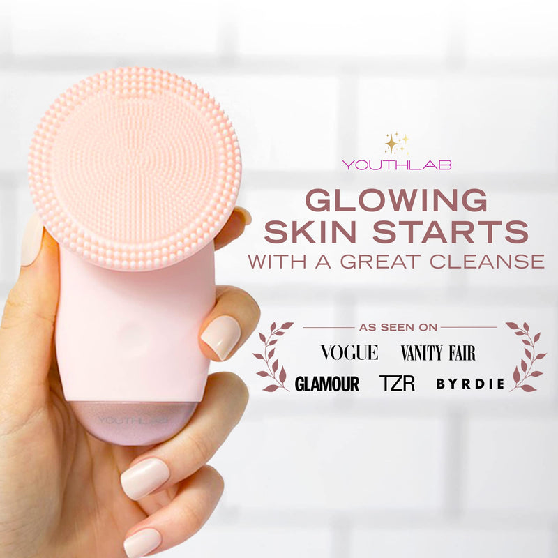 SoniGlow Silicone Facial Cleansing Brush – Electric Vibrating Skincare Scrubber Tool for Deep Pore Cleansing, Gentle Massage, Makeup Removal, Waterproof and Rechargeable (Pink) Pink