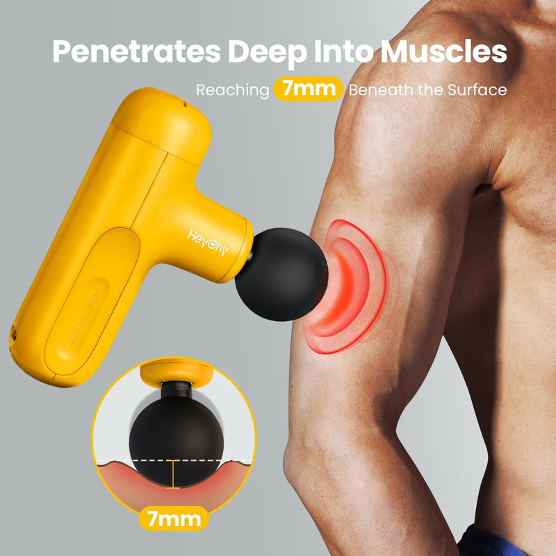 [Australia] - Mini Massage Gun Deep Tissue, Handheld Portable Mini Travel Size Percussion Deep Tissue Massager with 4 Attachments & 5 Speeds, Ideal Gift for Men & Women, Yellow 