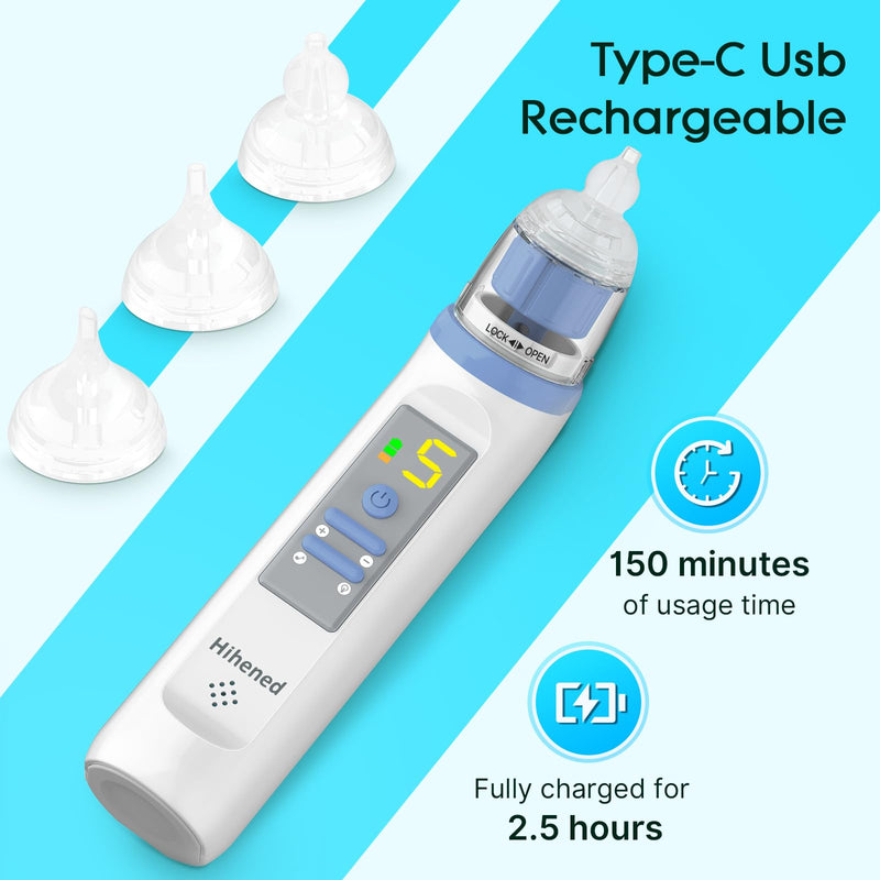 [Australia] - Electric Nasal Aspirator for Baby, Nose Aspirator for Toddlers, Rechargeable Baby Nose Sucker, Nose Cleaner with 3 Silicone Tips, 5 Suction Levels, Music and Light Soothing FunctionÔºåBlue Blue 