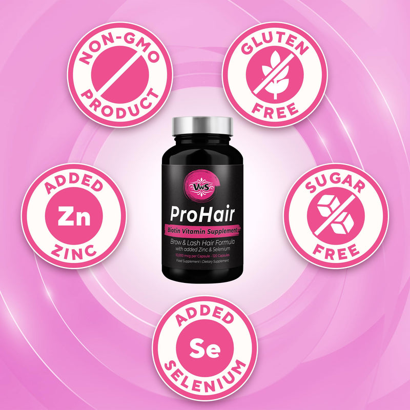 VWS Biotin 10,000 mcg Dietary Supplement w/Zinc & Selenium to Promote Thicker Hair Growth, Stronger Nails & Healthy Skin for Women and Men, 120 Vegan Capsules 1 Count (Pack of 120)